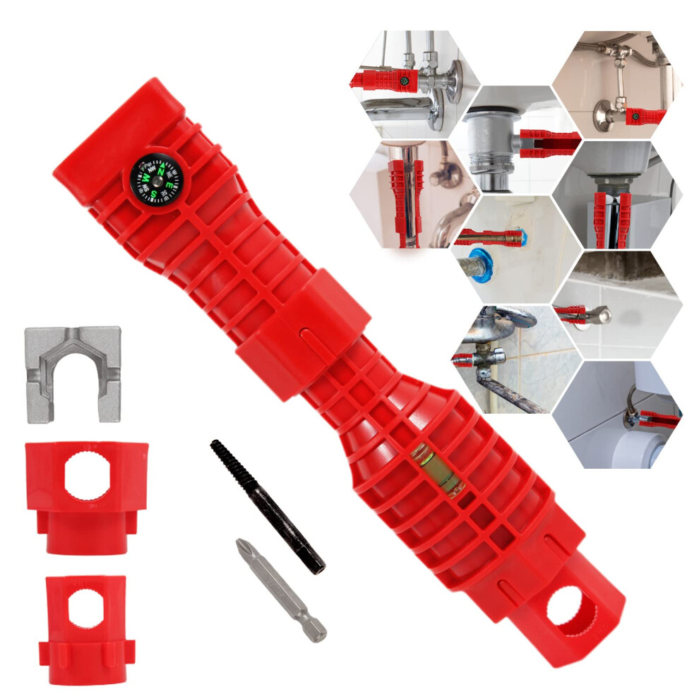 Basin Wrench 24In1 Faucet And Sink Installation Tool, Multipurpose Plumbing Wrench For Pipe Drain Removal, Red 9199774122412