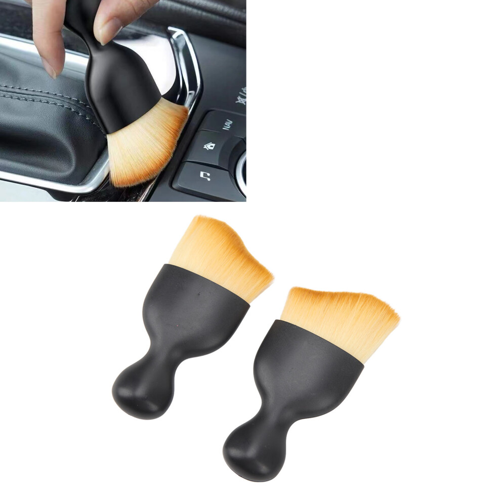 2Pcs Car Interior Dust Brushes Pp & Fiber Universal Crevice Cleaning Tool Yellow 4361375871258