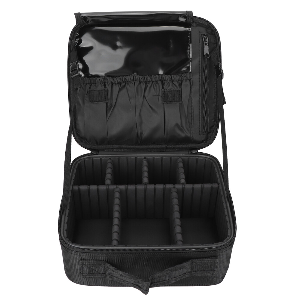Adjustable Compartments Makeup Case, Perfect Travel Companion with Shockproof, Anti-wear Features for Cosmetics, Jewelry, Electronic Devices, Black