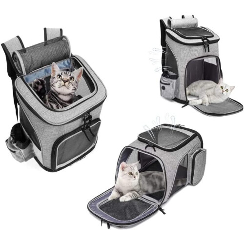 Pet Carrier Backpack with Breathable Mesh Back, Foldable Expandable Design for Comfortable Travel 2