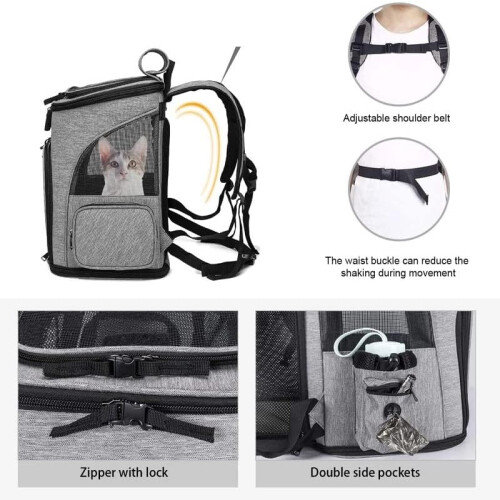 Pet Carrier Backpack with Breathable Mesh Back, Foldable Expandable Design for Comfortable Travel 1
