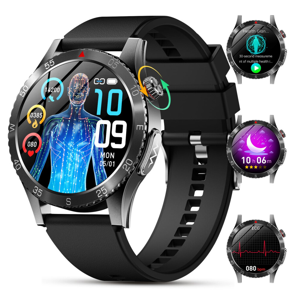 Ecg Smartwatch For Men Hrv, Uric Acid, 1.45Inch Amoled Round Display, Sleep Tracking, Sos, Ip68, Android Ios, Black 9199774122979