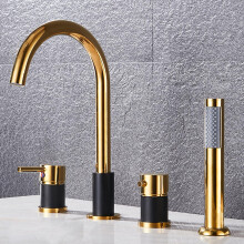Black 4 Hole Bath Mixer Tap Set with Shower, Modern Deck Mount Luxury Tub Faucet, Easy Installation Bathroom Accessories