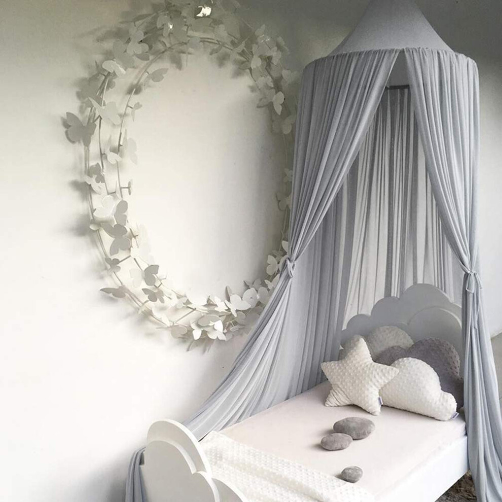 Children's Bed Canopy Round Dome, Chiffon Hemispherical Curtains, Baby Mosquito Net, Kids Play Tent, Gray