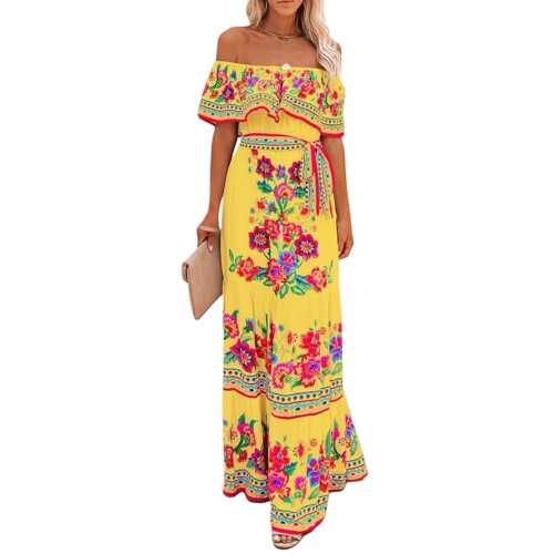 (S, Yellow) Robe longue bustier idéale été.