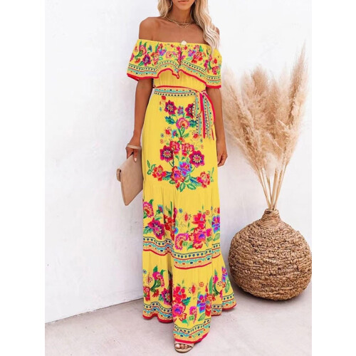 (S, Yellow) Robe longue bustier idéale été. 1