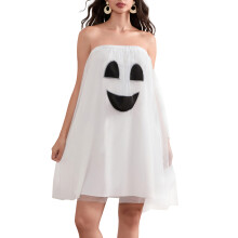 (L, White) Dámsky halloweenský kostým ducha na cosplay, halloweenský kostým ducha na párty bez ramienok, kostým pre bábiku