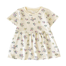 (18-24 Months, Beige) Robe T-shirt fille, imprimé floral, col rond, manches courtes, été décontracté
