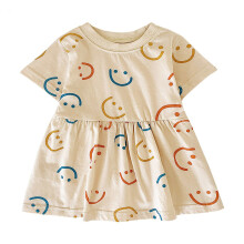 (6-12 Months, Khaki) Robe T-shirt fille, imprimé floral, col rond, manches courtes, été décontracté