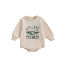 (0-3 Months, Beige) Csecsemő Baba Őszi Pulóver Overall Sasmintás Kerek Nyakú Hosszú Ujjú Buborékos Ruhák