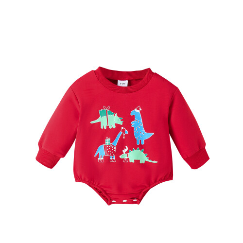(Newborn, Red) Vánoční overal dívky potisk dinosaurů