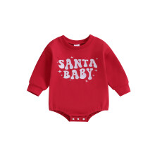 (6-12 Months, Red) Combinaisons et sweats bébés Noël, broderie lettres, col rond, manches longues, bodies petits.