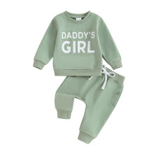 (12-18 Months, Green) Komplet spodni jesiennych dla dziewczynek, bluza z długim rękawem i nadrukiem, spodnie w jednolitym kolorze.