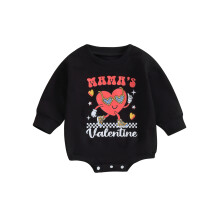 (6-12 Months, Black) Grenouillère bébé manches longues col rond imprimé cœurs, combinaison printanière nouveau-né