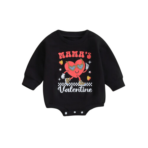 (3-6 Months, Black) Μωρουδιακό κορμάκι με Άγιο Βαλεντίνο