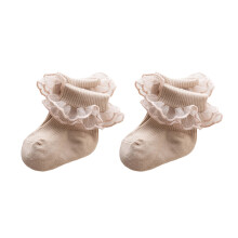 (6-12 Months, Beige) Calcetines de bebé para niñas con volantes de encaje, antideslizantes, bonitos, de princesa, para primavera y otoño