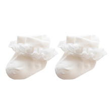 (6-12 Months, White) Calcetines de bebé para niñas con volantes de encaje, antideslizantes, bonitos, de princesa, para primavera y otoño