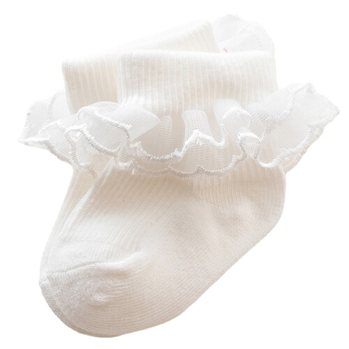 (0-6 Months, White) Șosete cu dantelă pentru copii. 1