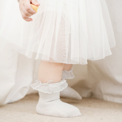 (6-12 Months, White) Șosete cu dantelă pentru copii. 1