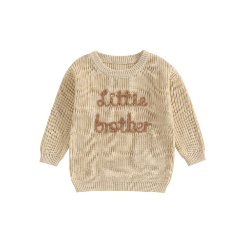 (6-9 Months, Khaki) Πουλόβερ με κέντημα για νήπια.