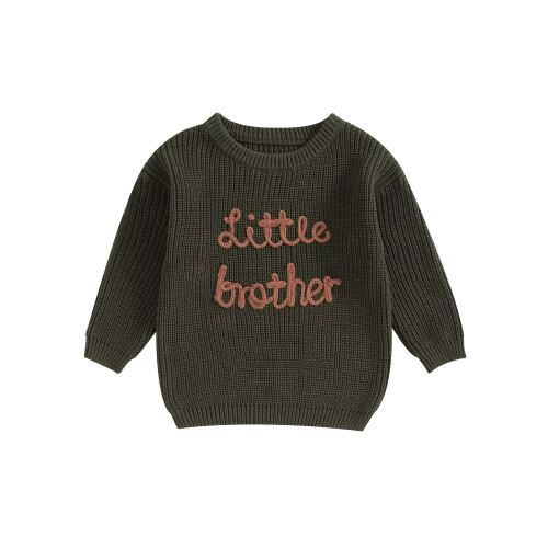 (6-9 Months, Army Green) Πουλόβερ με κέντημα για νήπια.