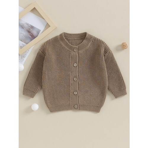 (12-18 Months, Khaki) Πλεκτό πουλόβερ για μωρά με κουμπιά, φθινόπωρο-χειμώνα 1