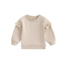 (18-24 Months, Beige) Mädchen Sweatshirt, lässig, trendig, einfarbig, Rundhals, lange Ärmel, Kleinkind, locker geschnittenes Kindershirt
