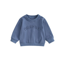 (110, Blue) Bluze de toamnă pentru băieți mici, cu mânecă lungă, cu imprimeu 3D, cu litere, pulover cu guler rotund