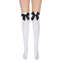Over Knee Stockings with Stylish Bow Embellishment, Satin Bow Accent Thigh Highs for Women Made with Premium Velvet-Nylon Fabric, Opaque Stretchable