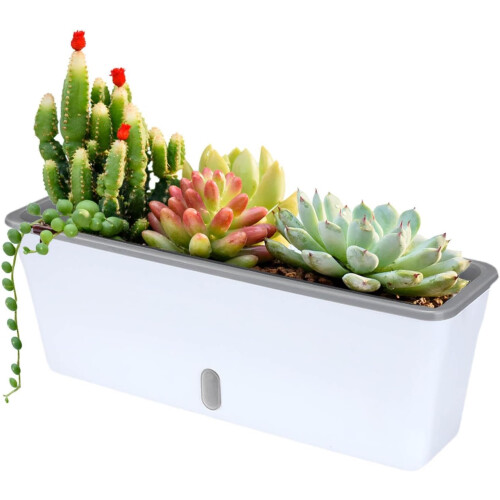 Rectangular Self Watering Planter Large Window Box for Indoor Outdoor Plants with Removable Pot 2