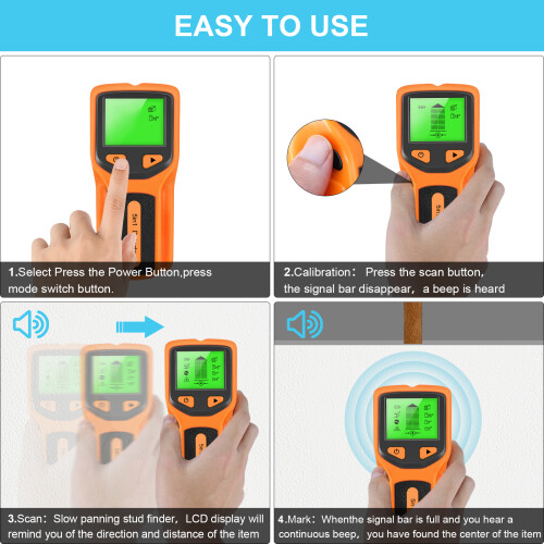 5-in-1 Wall Stud Scanner with LCD Display, Metal & AC Detection, Orange 1