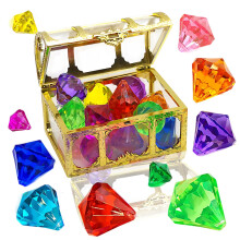 Pirate Treasure Chest Pool Toys for Kids with 64 Colorful Gemstones and 10 Diamonds for Underwater Play