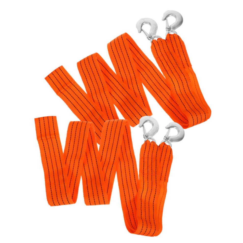 2Pcs Heavy Duty Tow Strap With Hooks 3 Ton Visibility Bright Car And Truck Towing Rope Orange 9187378461037