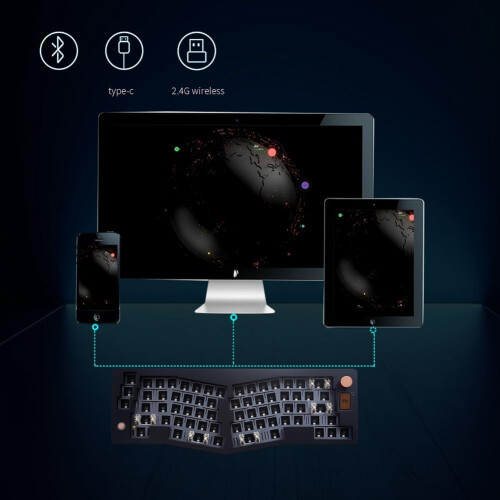 Ergonomic Mechanical Keyboard with Bluetooth VIA  Gasket Design, Black Custom Kit 1