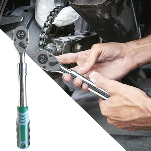 Extendable Ratchet Wrench 1/2 Inch, Adjustable Length Socket Wrench 90 Tooth, Quick Release 1