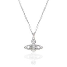 (Single-ring Saturn necklace in silver color) Pearl alloy women's diamond-set Saturn pendant necklace