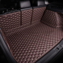 Car Leather Boot Trunk Mats for Audi A3 Hatchback 2014-2020, Waterproof Non-Slip Cargo Cover with Left Belt Net, Coffee