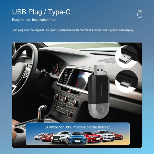 2 in 1 Wireless CarPlay Adapter Android Auto Wireless Adapter, Car Dongle Converts Wired to Wireless ,Type-C/USB 2