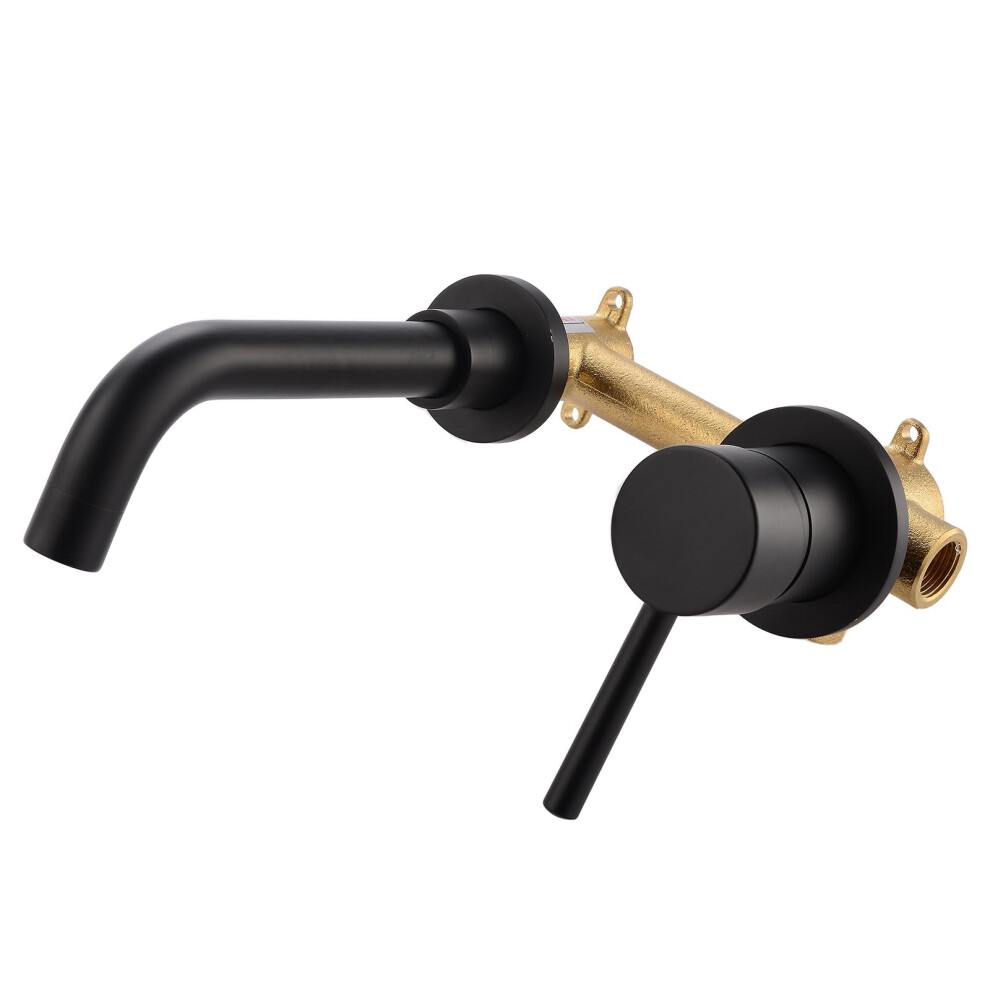 Bathroom Basin Sink Faucet, Brass Mixer Taps, Single Lever, Wallmounted, Swivel Spout, Matte Black Finish 9199774127066