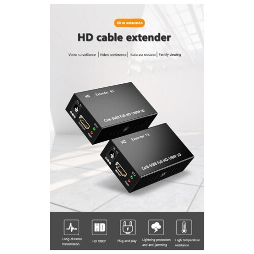 Extensor de 60M Extensor RJ45 Compatible con  Extensor de Red de Señal 1080P Extensor LAN CAT5/6 Enchufe Europeo 1