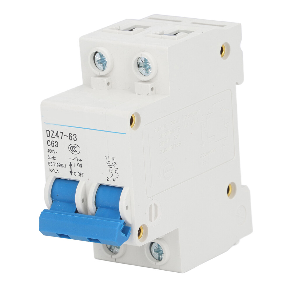 2P Pa66 Circuit Breaker 63A 4500A/6000A Din Rail Mount 8071375888960