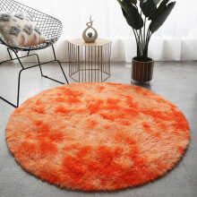 Faux Fur Rug Round 160cm Orange, Soft Fluffy Shaggy Area Rug, AntiSlip Floor Carpet For Living Room Bedroom Decor