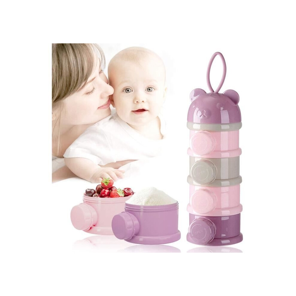 Aihontai Baby Milk Powder Dispenser - 4-Layer Stackable Dosing Box - Purple