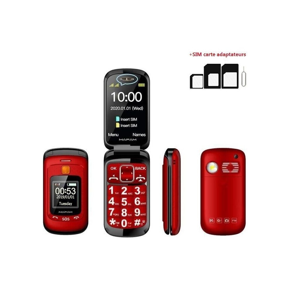 Senior Flip Mobile Phone - Brand - Dual Lcd Screen - Ultra Loud Ringtone - Sos Button - Red 8581600758628