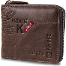 Men's Genuine Leather Wallet RFID Blocking Zipper Coin Purse 13 Card Slots Card Holder