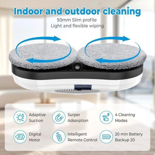 5600Pa Window Cleaning Robot - Water Spray Function - 3 Modes, Remote Control and 10 Cleaning Cloths 1
