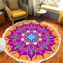 Bohemian Rug Cotton Woven Round Mandala Rug Large 90 cm Diameter Tassels Non Slip Machine Washable Purple Blue