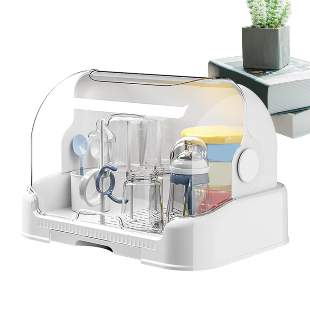 Dustproof Bottle Storage 31.5X25.5x25cm Toddler Bottle Dryer Holder With 6 Drainage Racks Drip Tray Bracket White