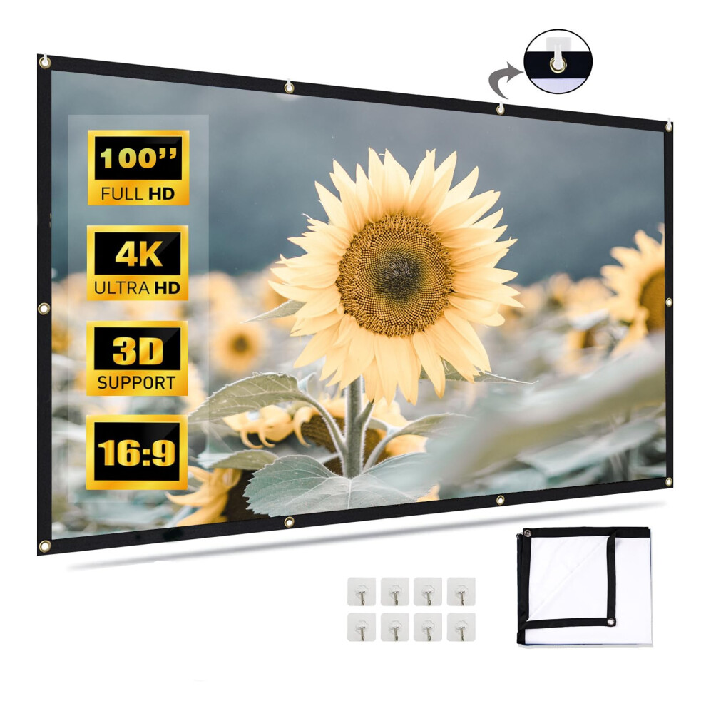 Projector Screen 100 Inch Portable, AntiCrease Foldable DoubleSided for Home Office Classroom, Compatible 84120 Inch