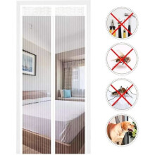Magnetic Door Screen Automatic Closing Insect Screen Door Curtain with Magnets No Drilling (90x210 cm, White)